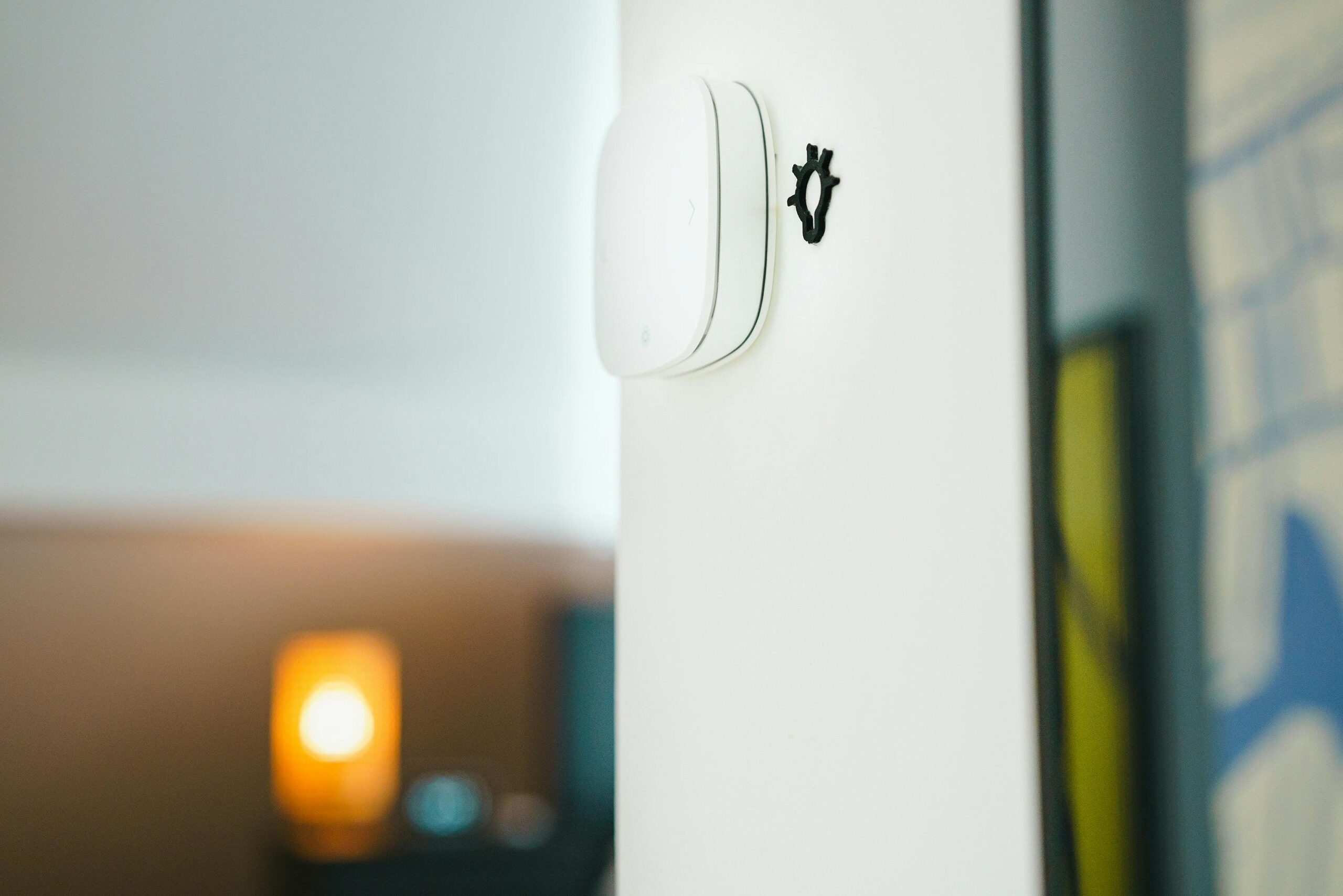 Home A sleek smart home light switch installed on a wall, showcasing modern technology in living spaces.